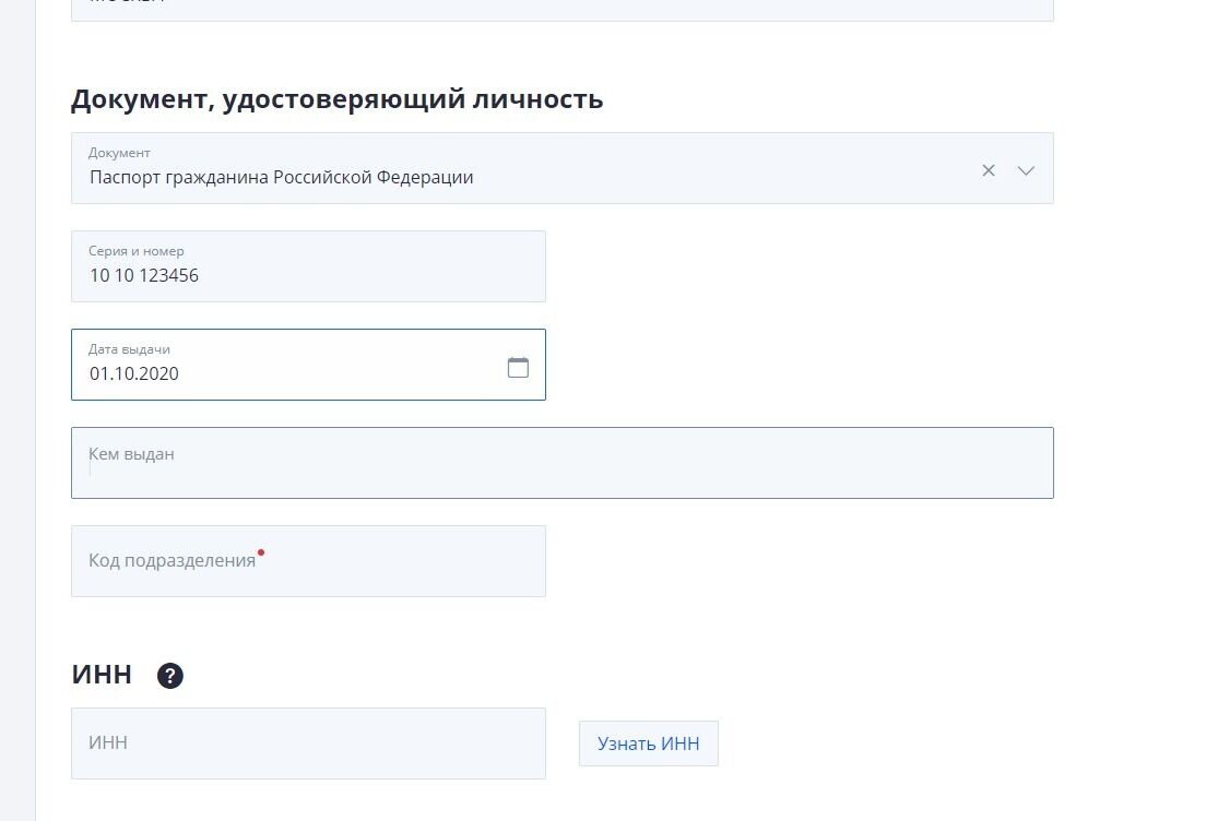 Screenshot of: Укажите кем выдан документ. 