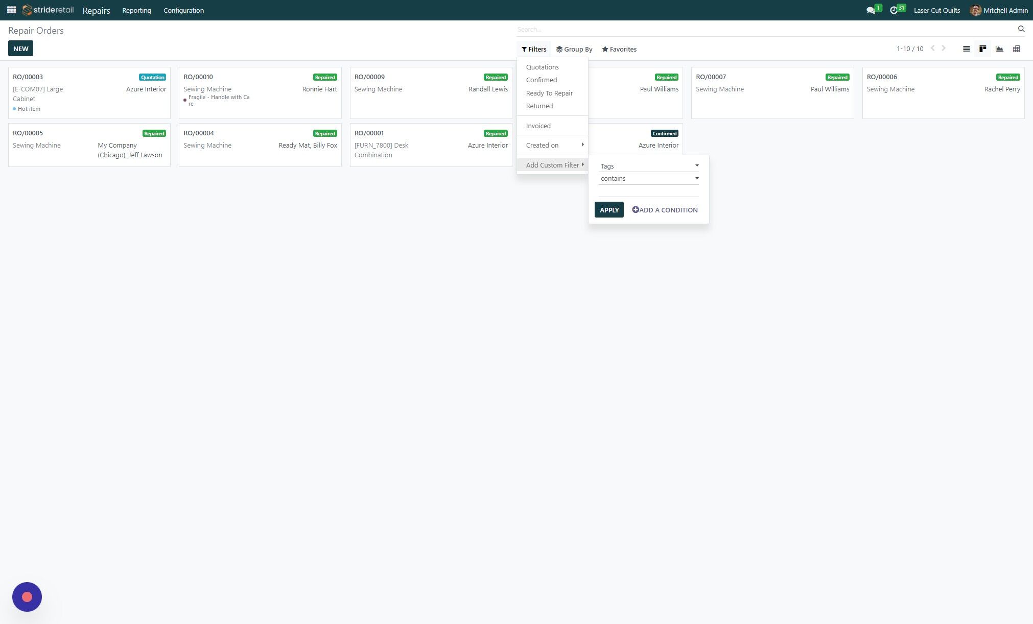 Screenshot of: Choose your filtering parameters