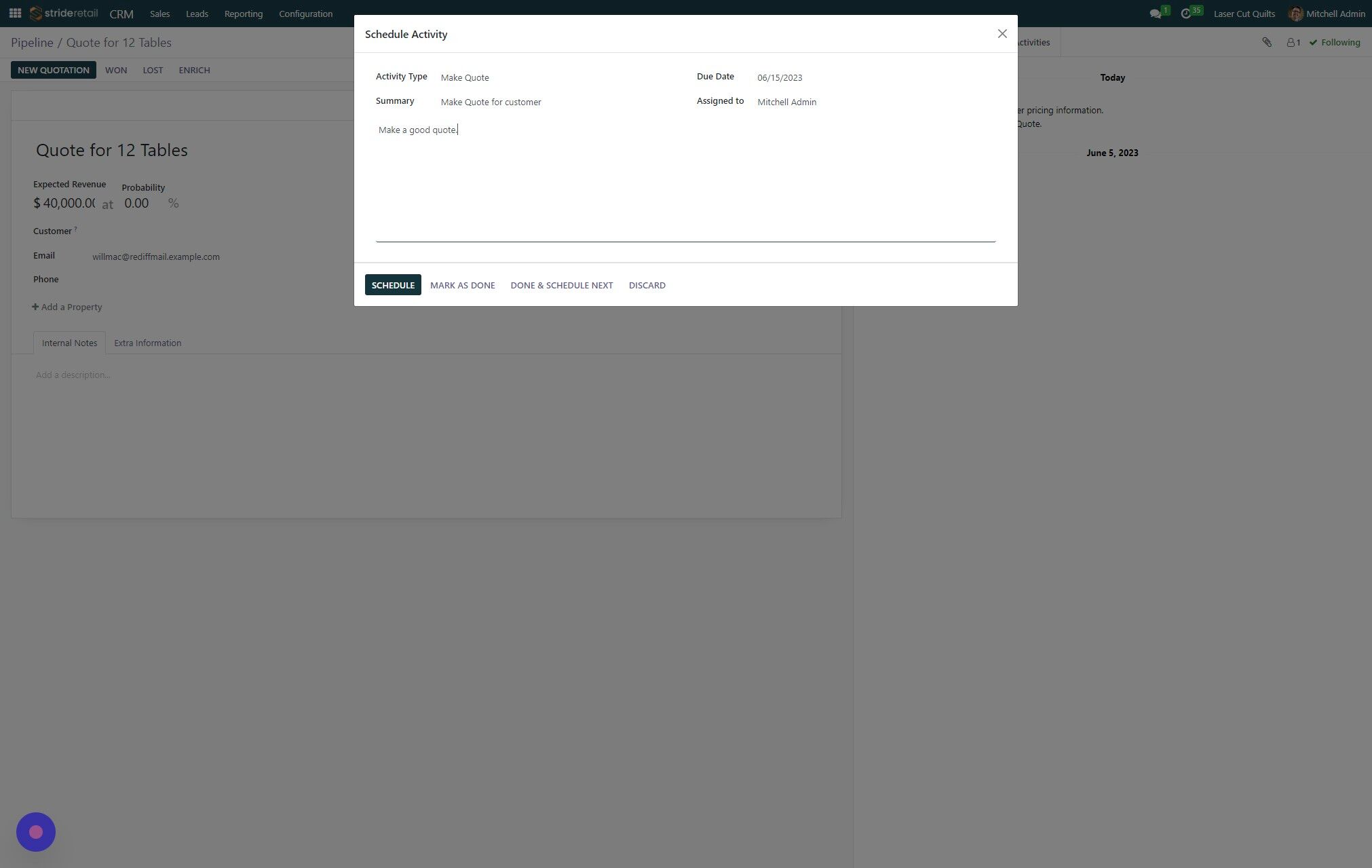 Screenshot of: Click "SCHEDULE" to schedule the activity.