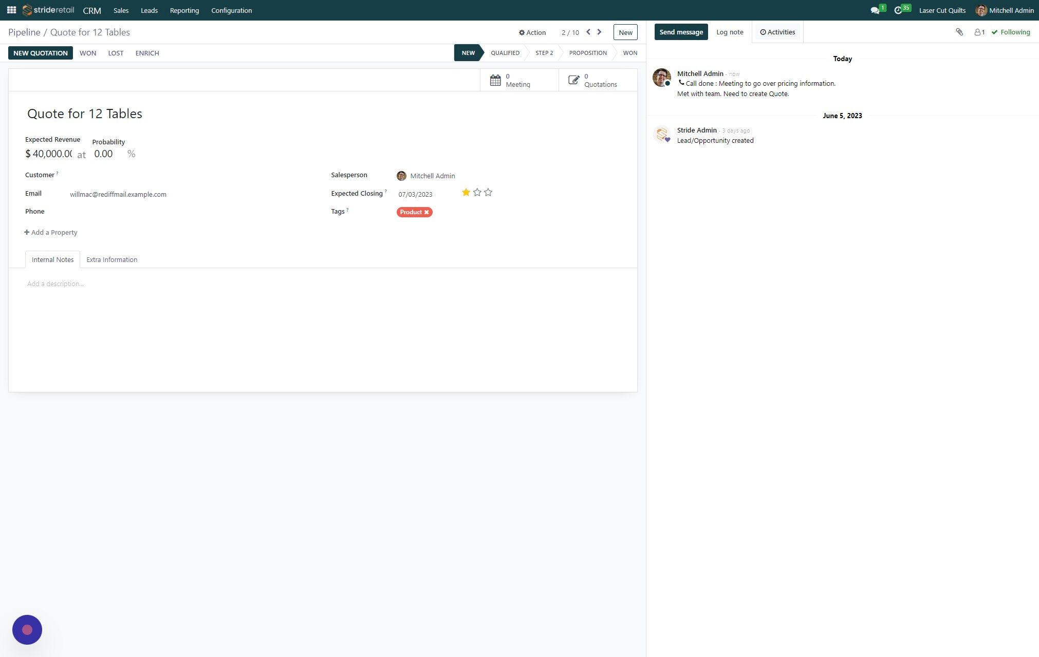 Screenshot of: To create a new activity click "Activities"
