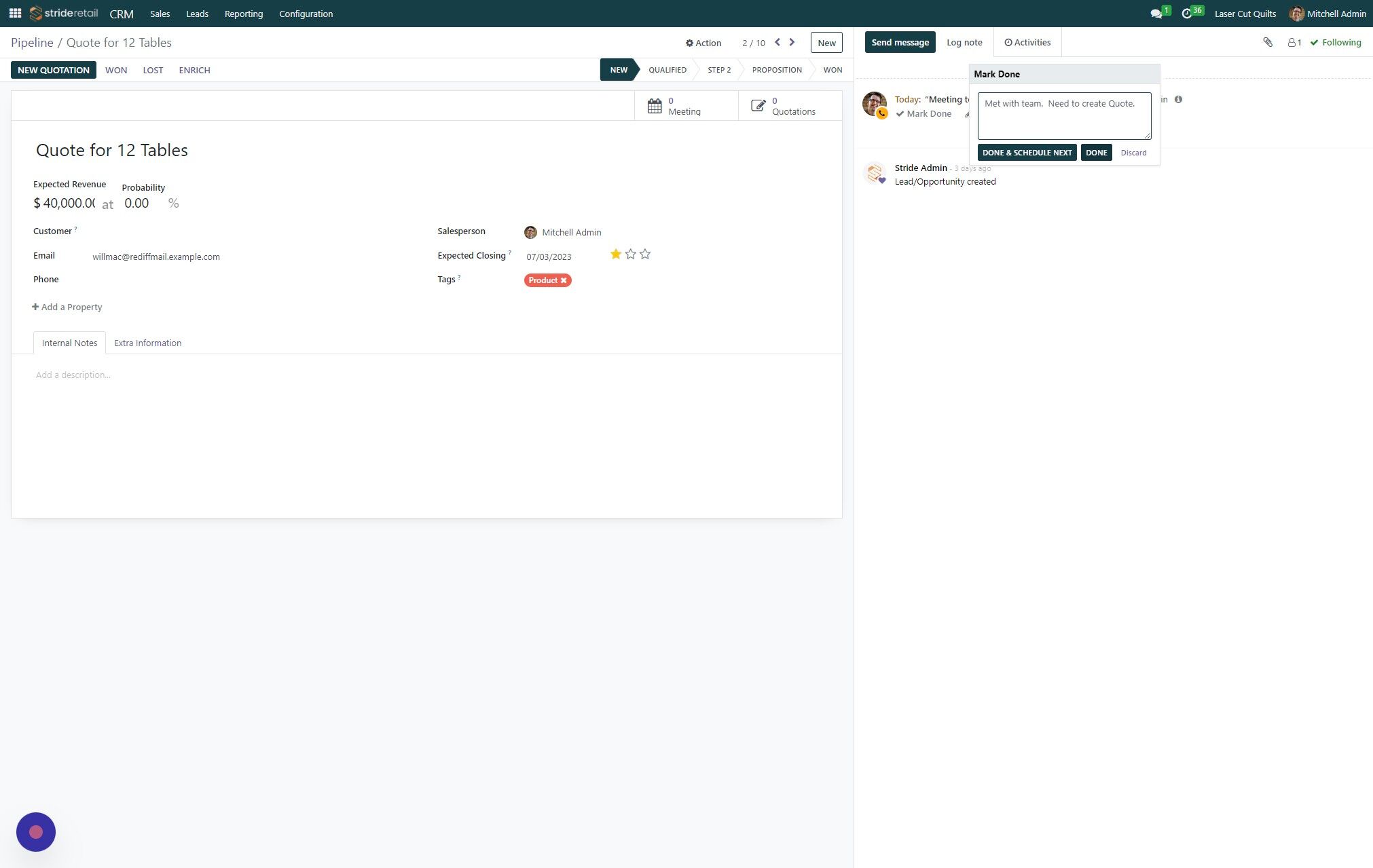 Screenshot of: Add notes and Click "DONE" or "Done & Schedule Next"