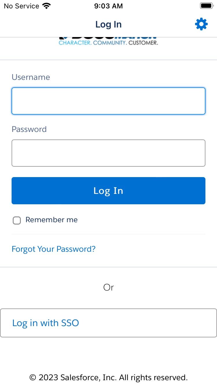 Screenshot of: Scroll down and tap log in with SSO.