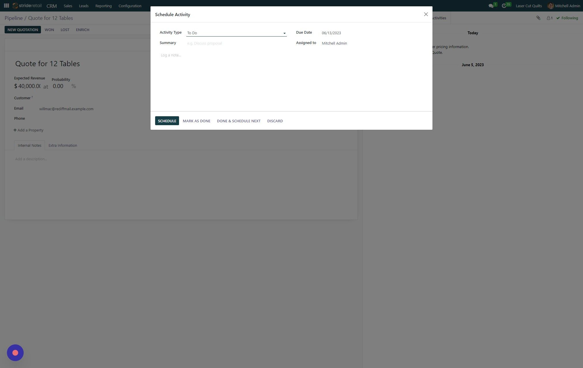 Screenshot of: Click the "Activity Type" field.