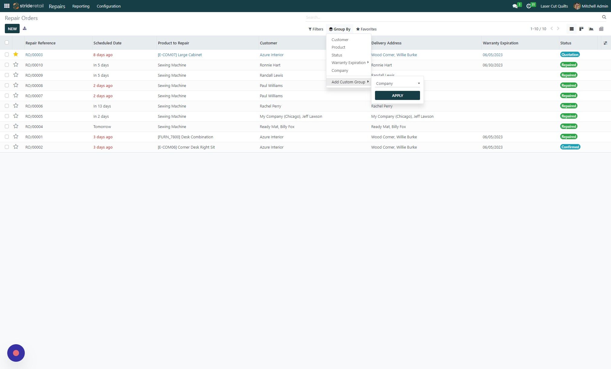 Screenshot of: Select "Add Custom Group" and then navigate to "Tags"