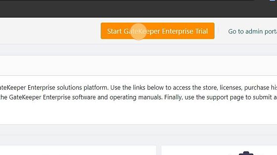 Screenshot of: Click "Start GateKeeper Enterprise Trial" on your upper right side.