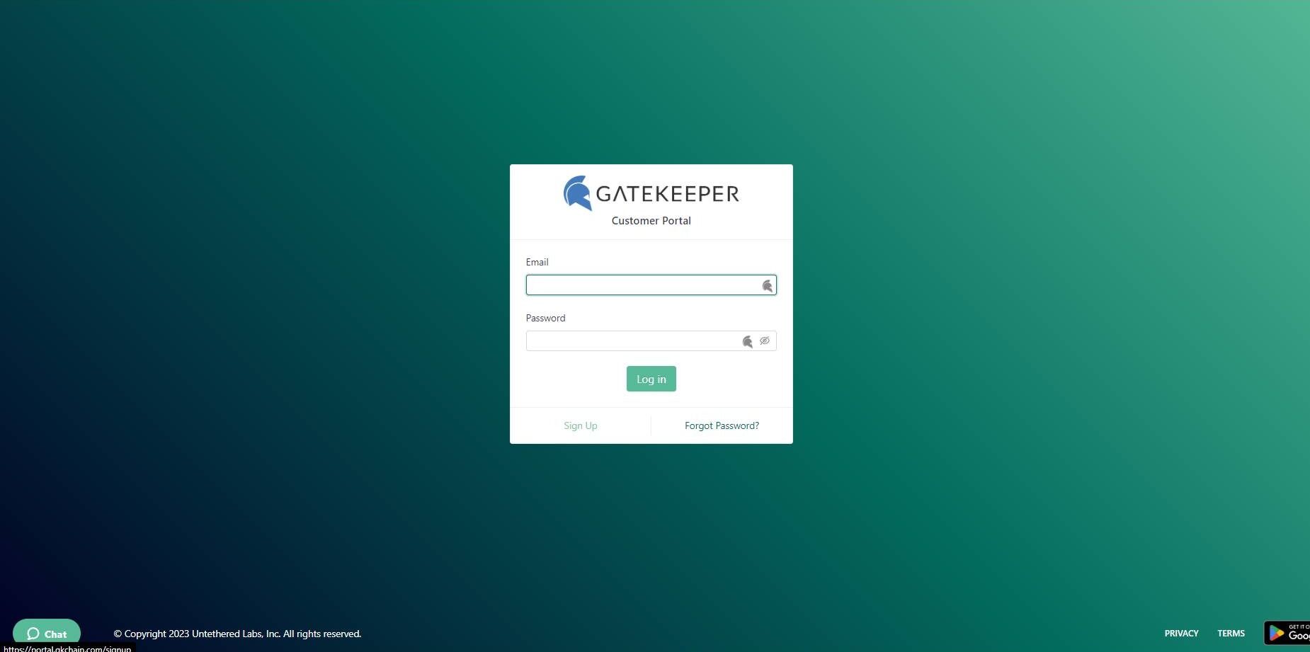 Screenshot of: Click "Sign Up".