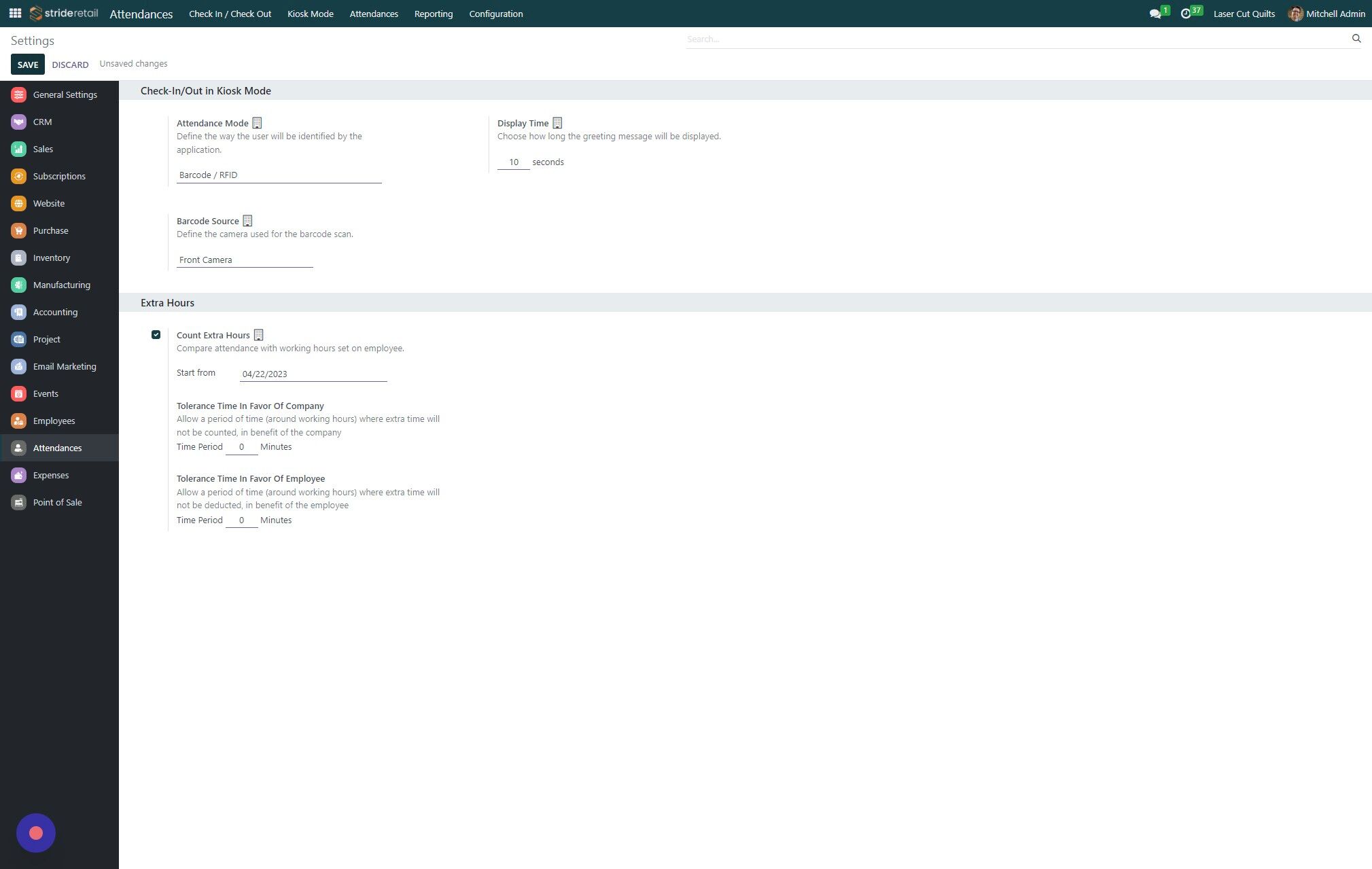 Screenshot of: Select the "Barcode/RFID" choice and click "SAVE"