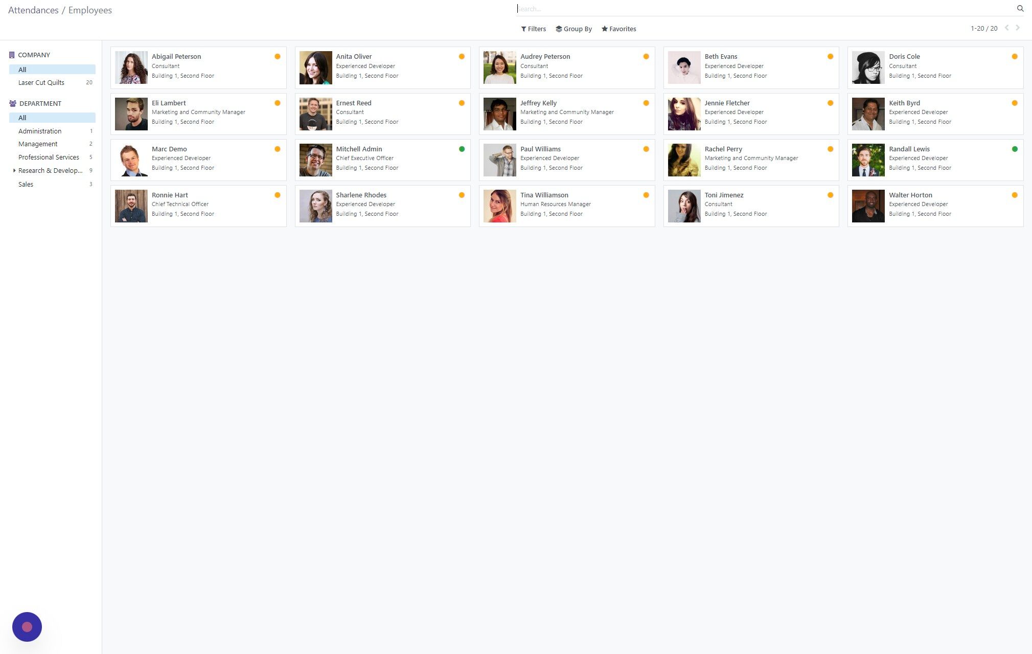 Screenshot of: Select employee or search employee in the search field.