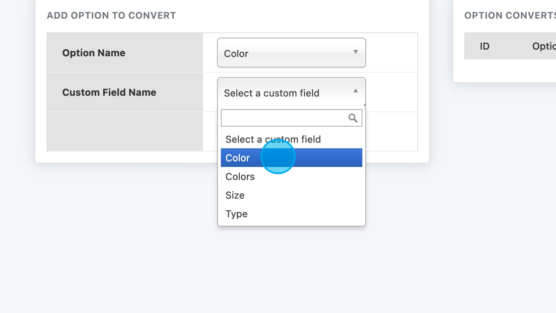 Screenshot of: Select the custom field you would like to merge it with.