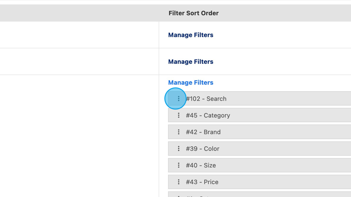 Screenshot of: Click and drag the filters into your required position.