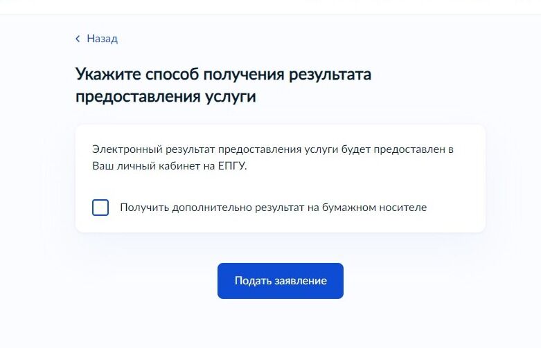 Screenshot of: Если Вы желаете получить результат на бумажном носителе - поставьте галочку напротив "Получить дополнительно результат на бумажном носителе".