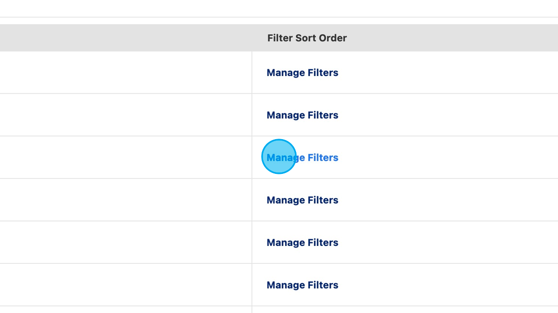 Screenshot of: Click "Manage Filters" next to the category you would like to change.