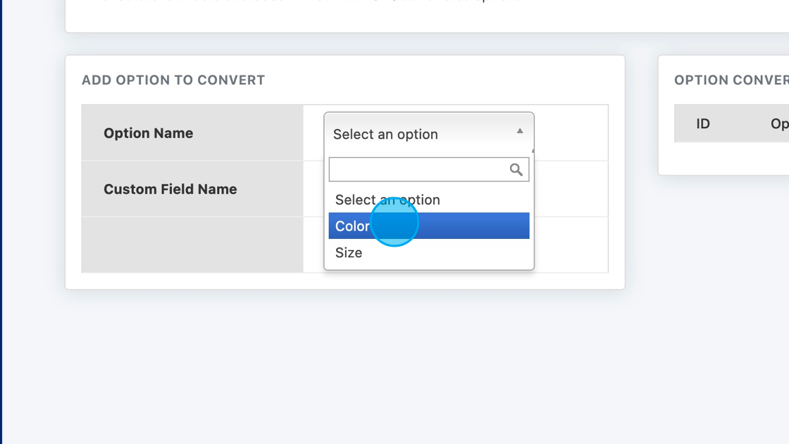 Screenshot of: Select the option you want to convert.