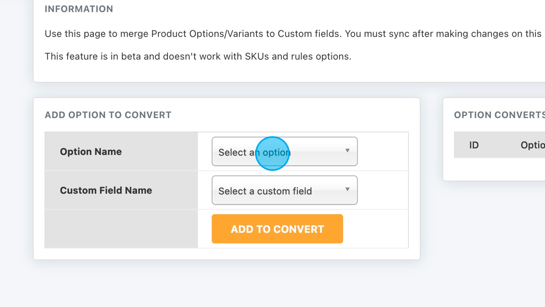 Screenshot of: Click "Select an option".
