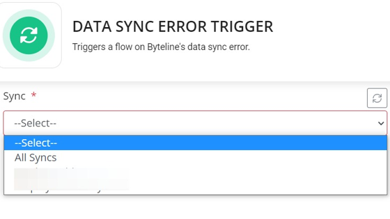 Screenshot of: Select one of the listed syncs, If you want to capture an error for specific sync.