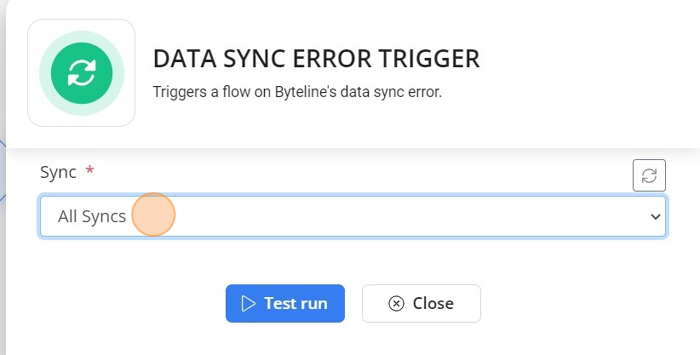 Screenshot of: Select 'All Syncs' from dropdown, If you want to capture errors from all syncs.