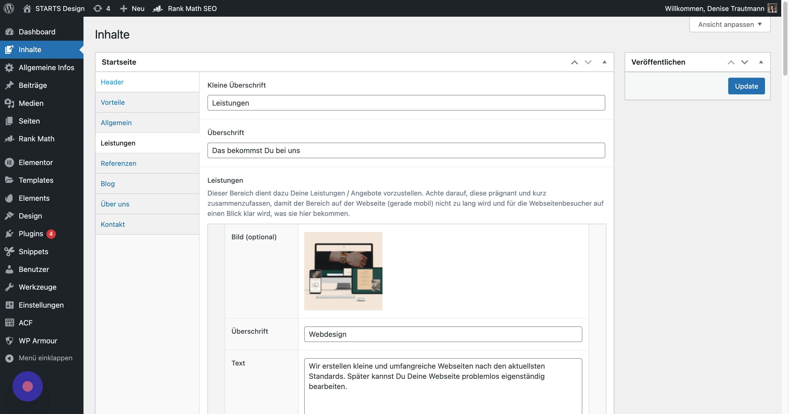 Screenshot of: Wir starten mit dem "Header". Das ist der oberste Bereich der Webseite.