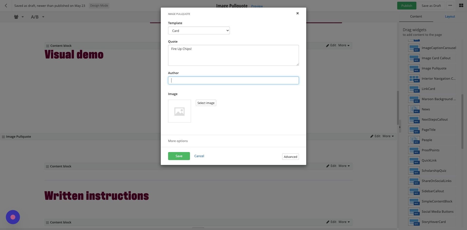 Screenshot of: Author: Enter the quoted author's name.