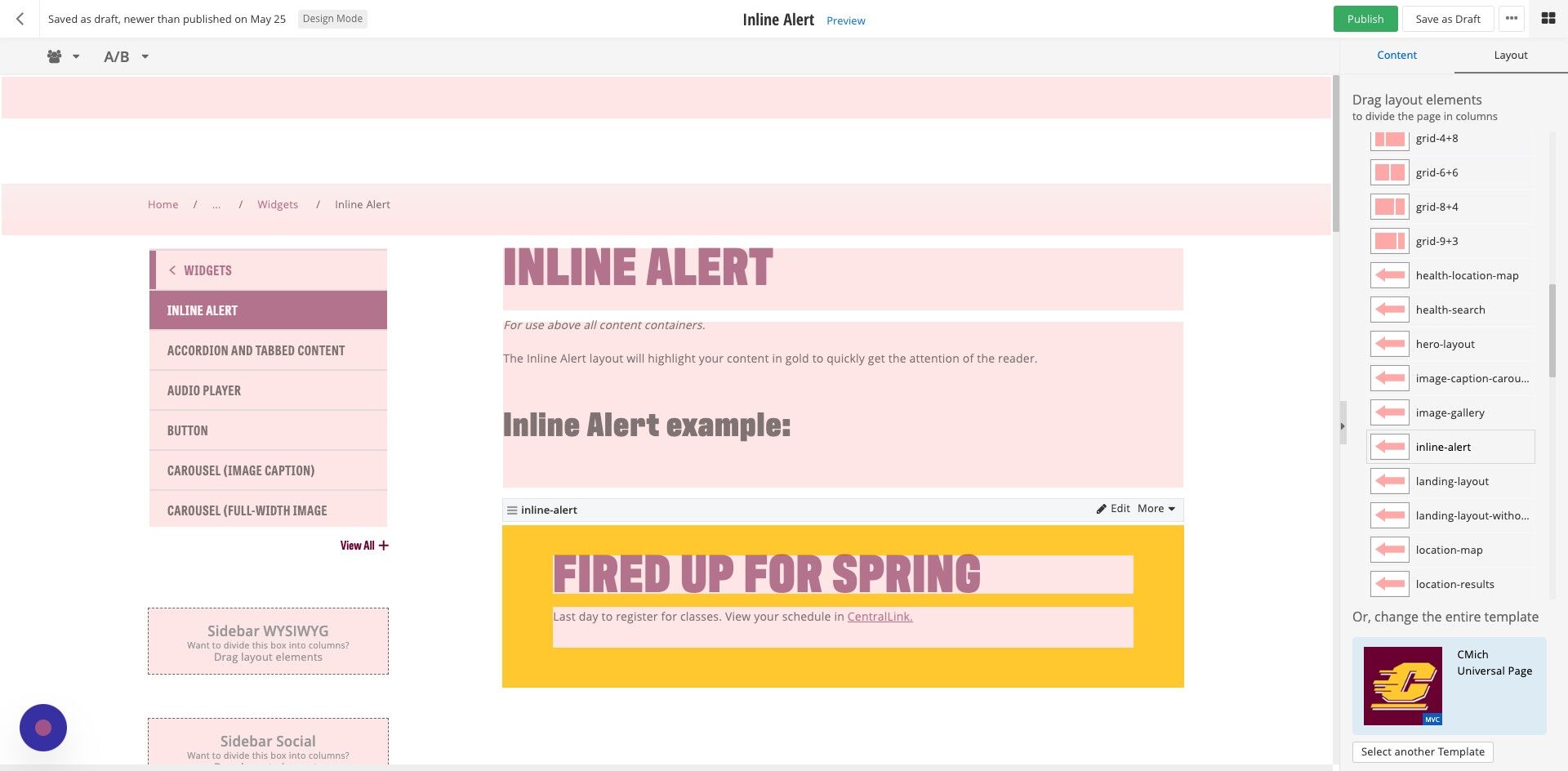 Screenshot of: Add the Inline Alert layout to the 