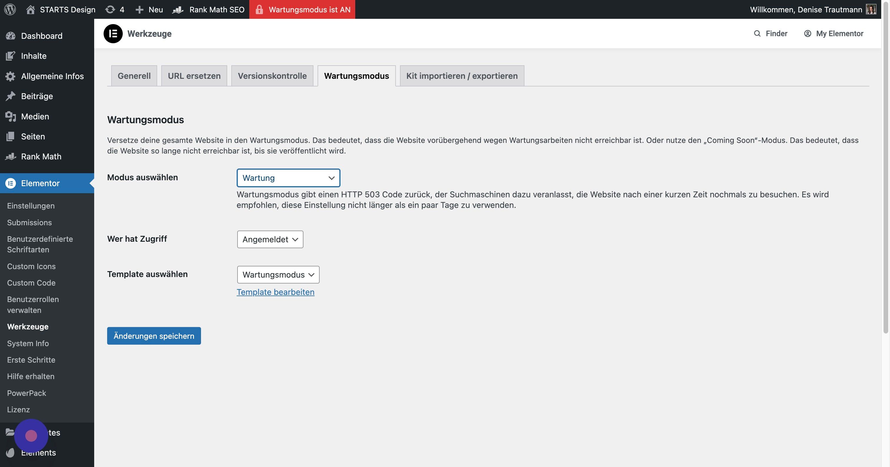 Screenshot of: Wähle im Dropdown "deaktiviert" aus.