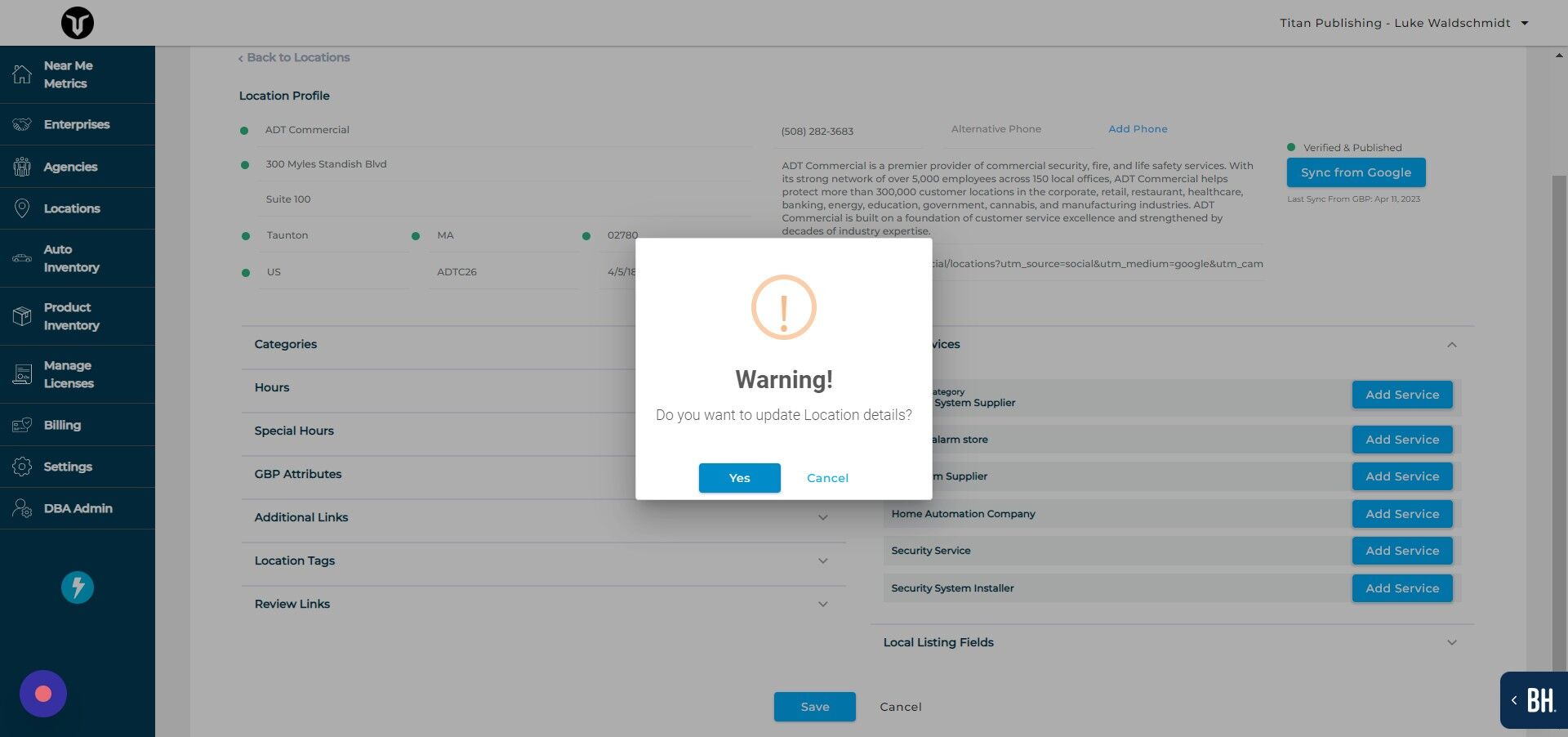 Screenshot of: Click "Yes"