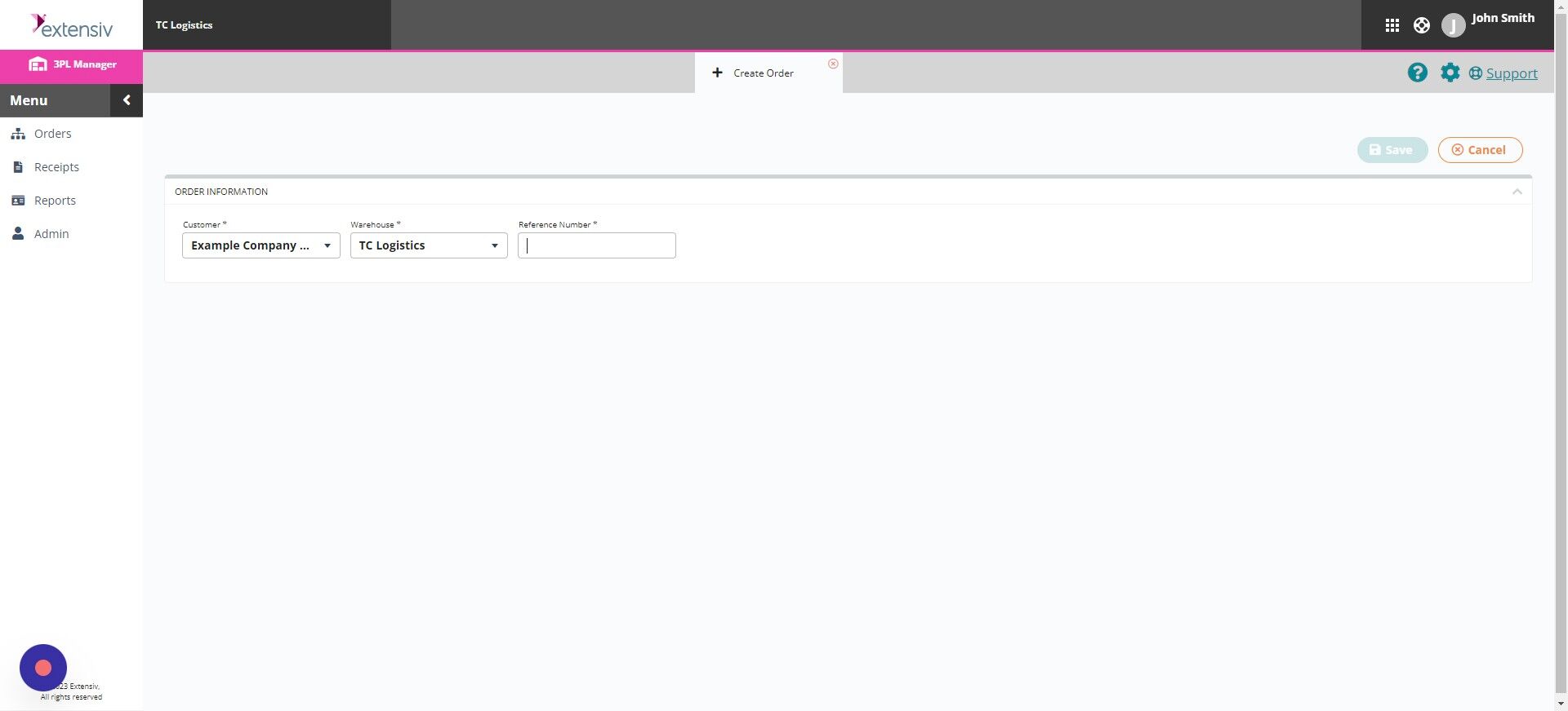 Screenshot of: Please insert reference # for the order. If it is an FBA order, use the FBA#. For DTC orders, please input "DTC-" before the reference. For all other orders, just enter the reference #. Click Save.