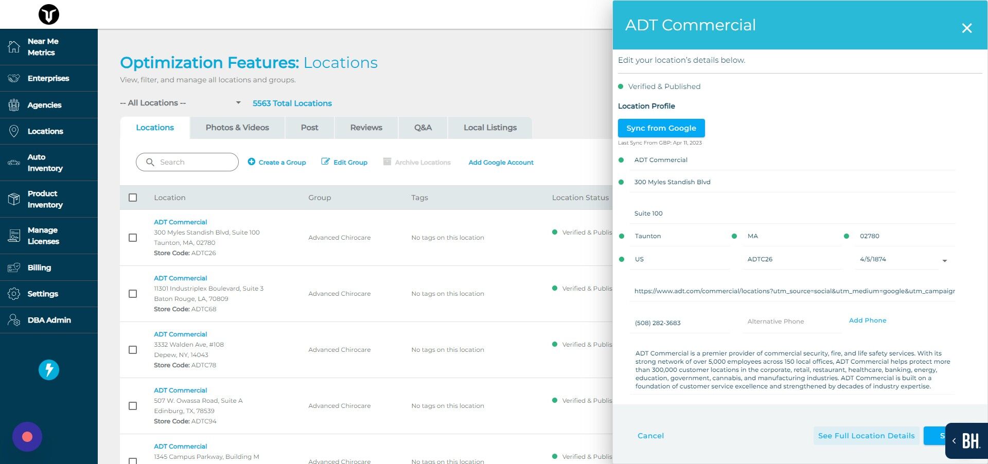 Screenshot of: Click "See Full Location Details"