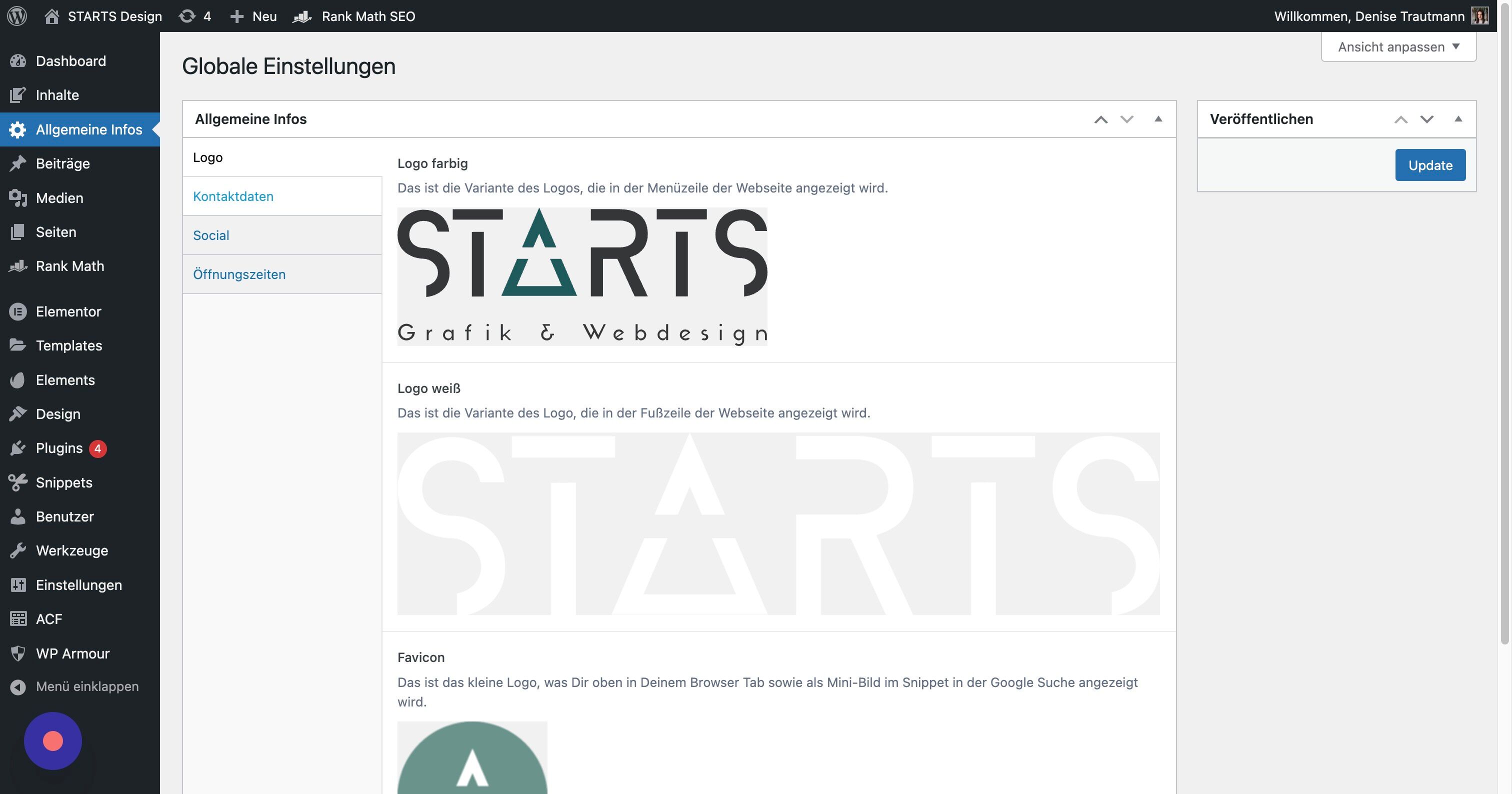 Screenshot of: Klick auf "Kontaktdaten", um Deine allgemeine Konaktdaten zu ändern.