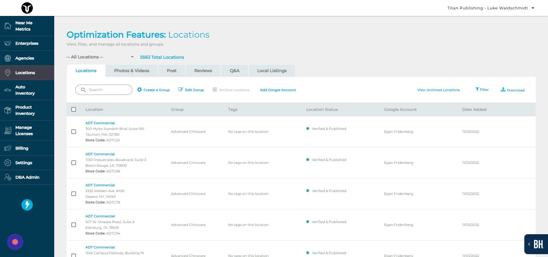 Screenshot of: Click "Locations"