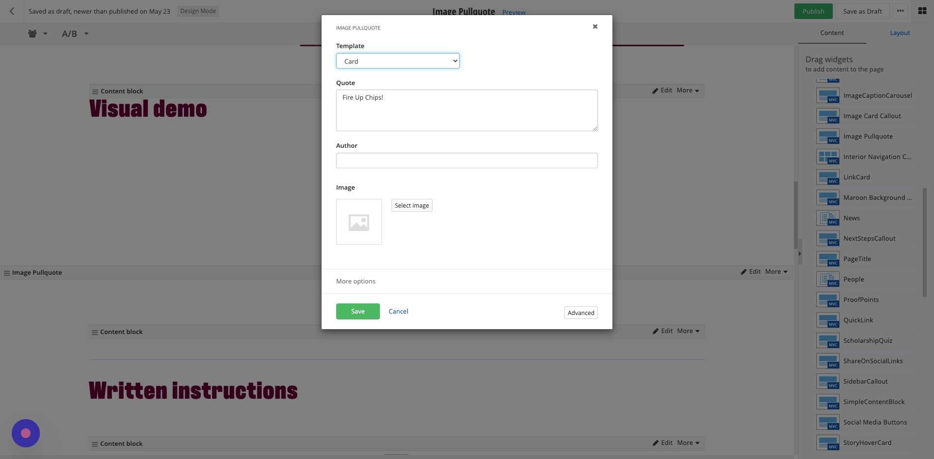 Screenshot of: Template: Card.