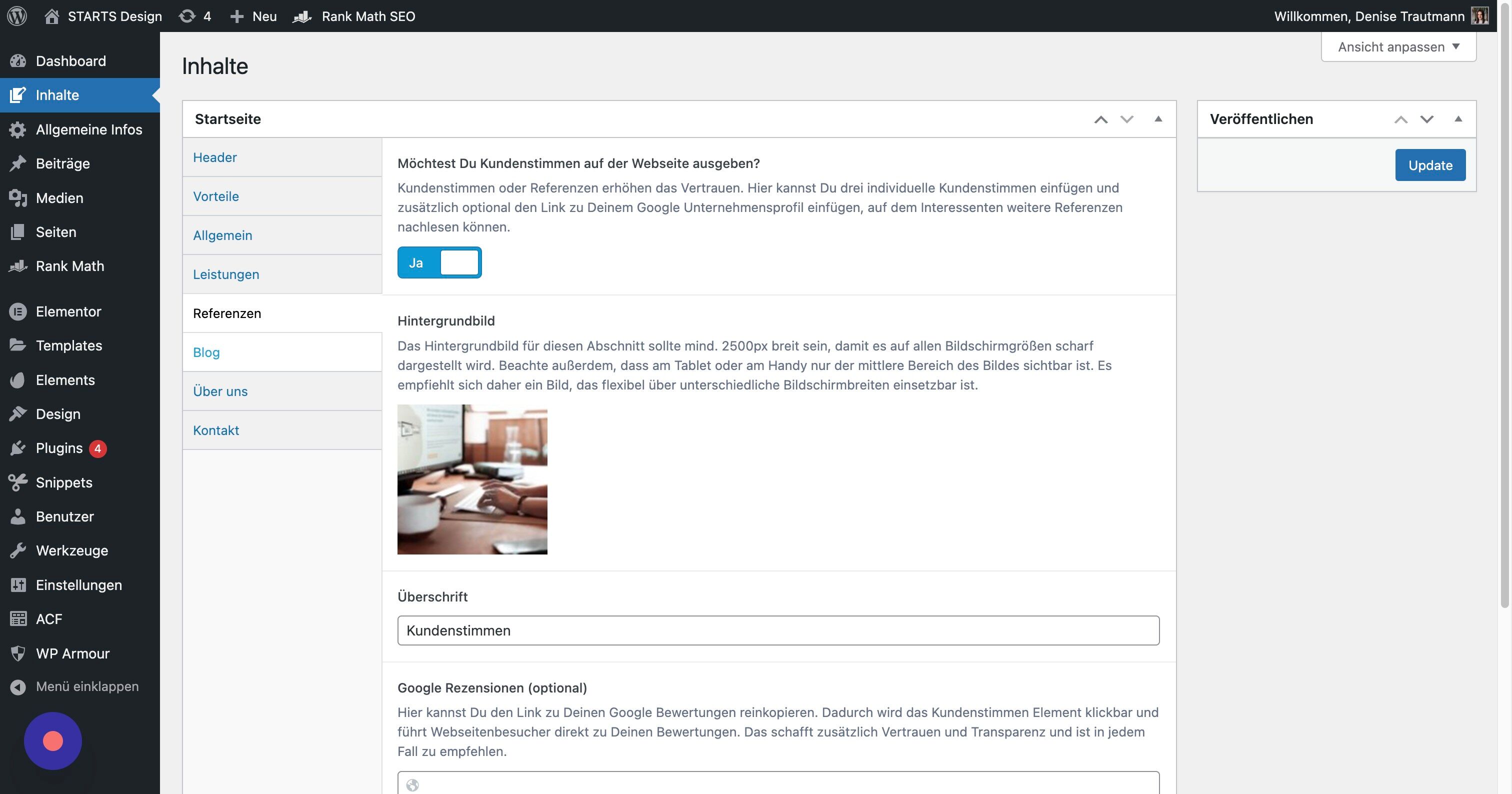 Screenshot of: Bei den Referenzen kannst Du entscheiden, ob Du diese ausgeben möchtest oder nicht. Wenn nicht, verschwindet der gesamte Abschnitt.