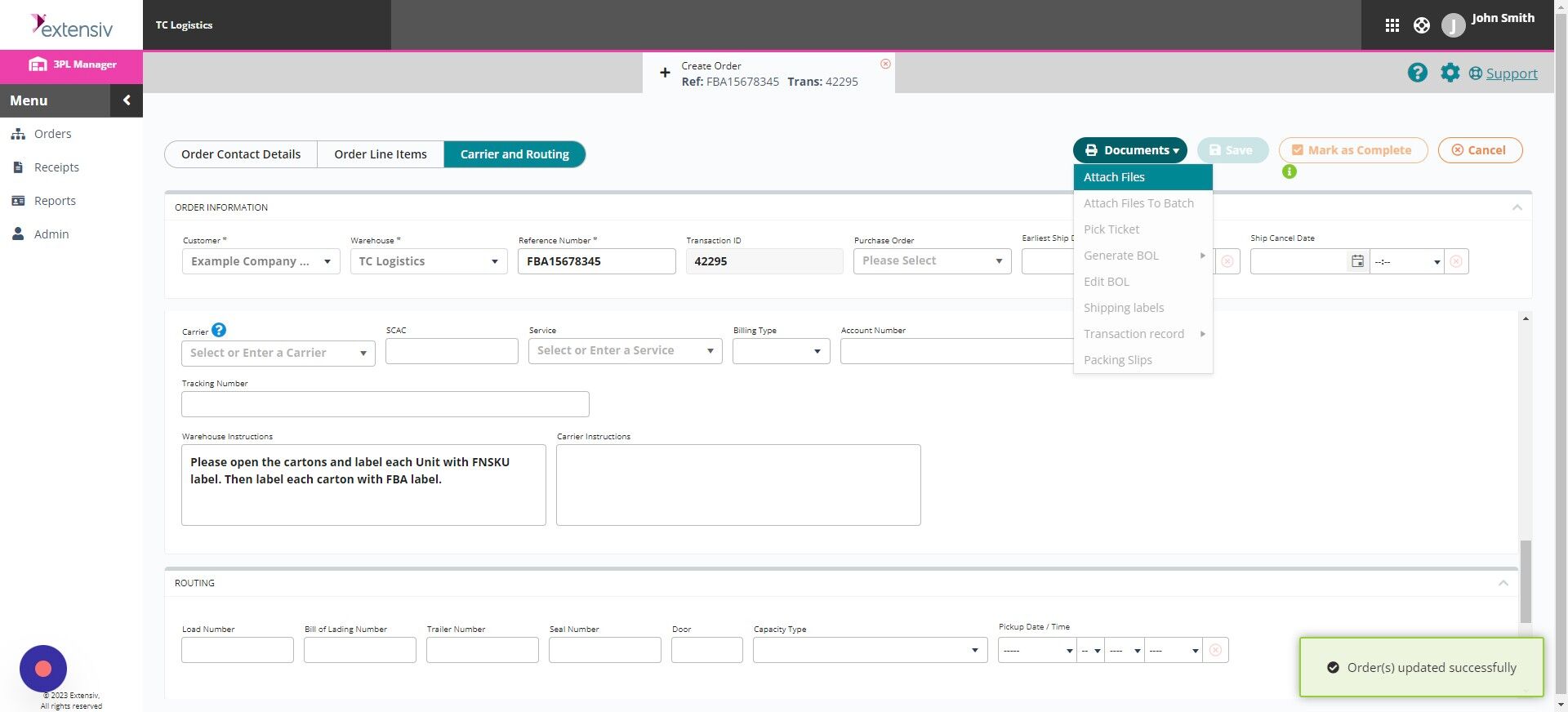 Screenshot of: Please scroll back to the top and attach any relevant documents to the order (Asins, FBA labels, Shipping labels, Pallet labels, BOL, etc.) Please note you can also upload a doc or spreadsheet that has detailed instructions for the order. 
