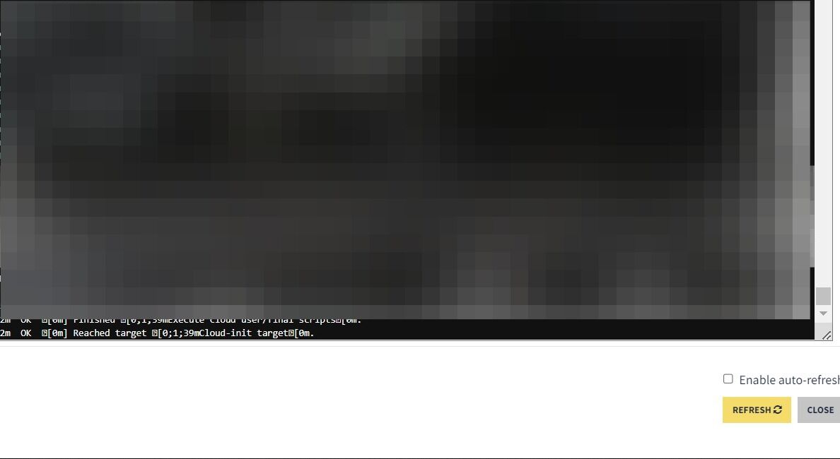 Screenshot of: The console output will display boot process and initialization of the new instance. Refresh the console to monitor progress and wait for the cloud-init to execute.