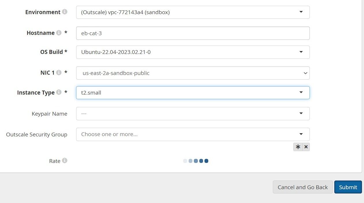 Screenshot of: Create another blueprint order and note that the User Data field is now hidden from the blueprint. 