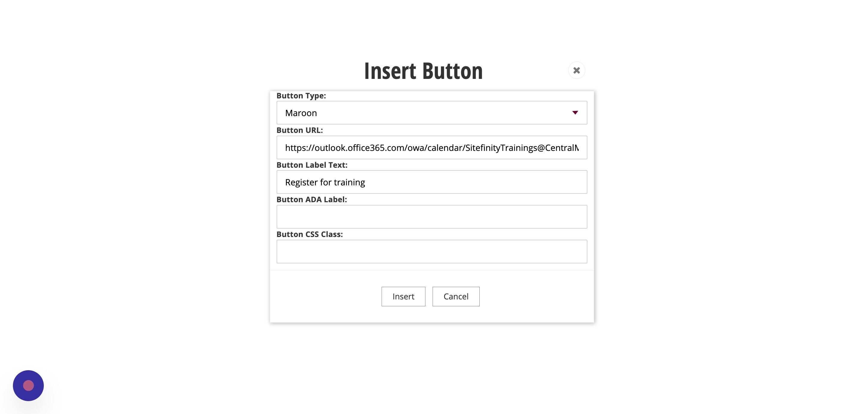 Screenshot of: Enter the alternative text for your button into the 