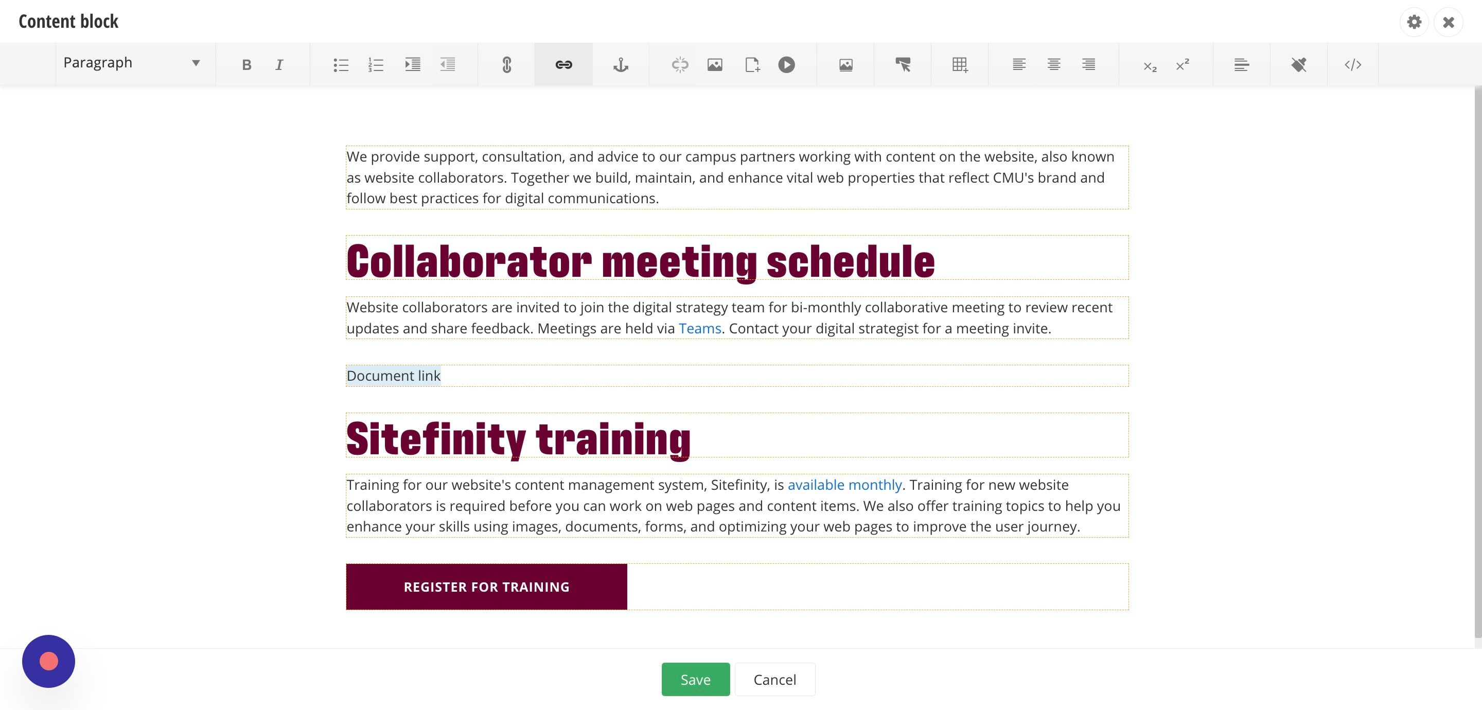 Screenshot of: Click on the link icon in the toolbar.