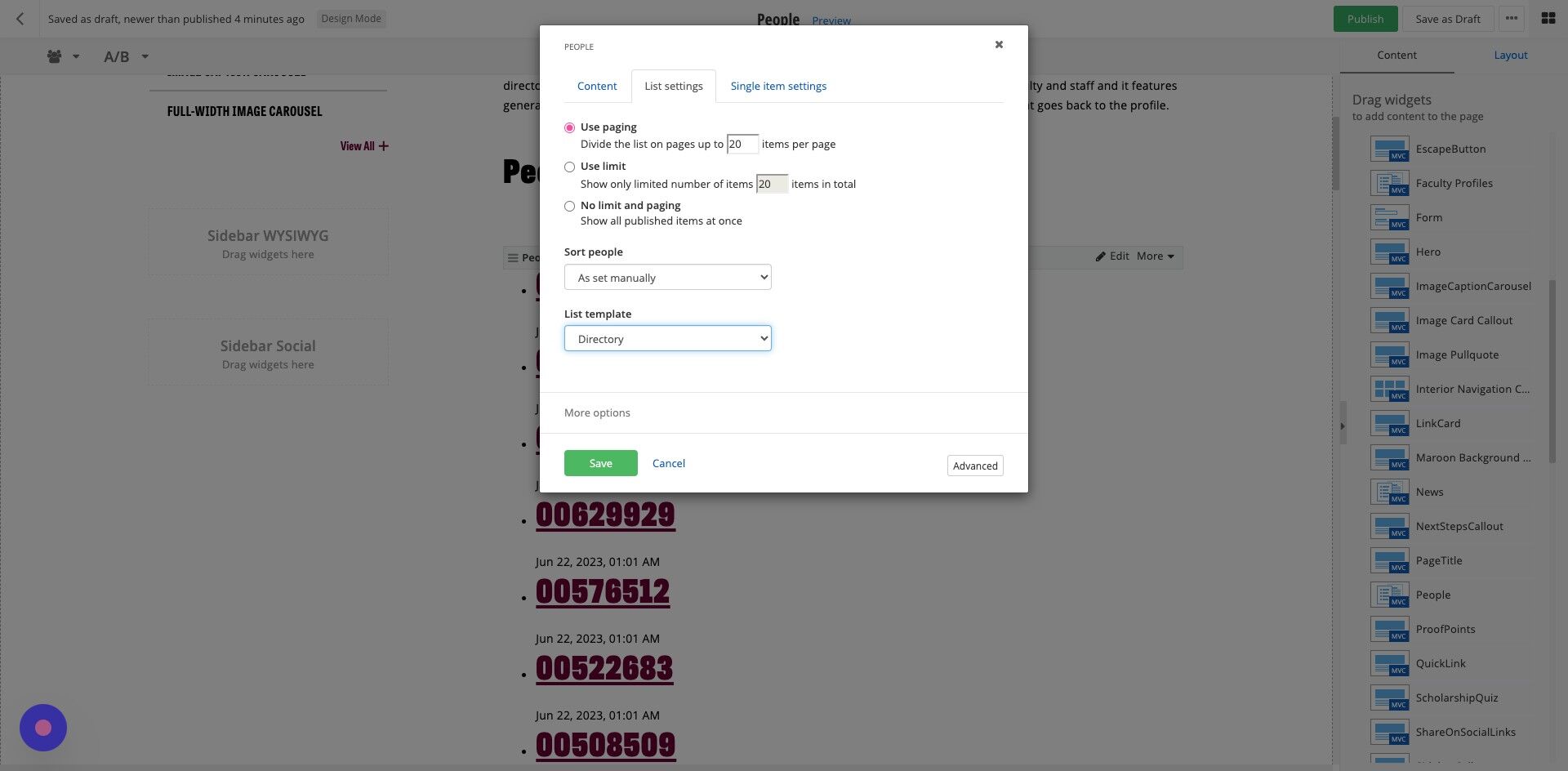 Screenshot of: List template needs to be set to Directory.
