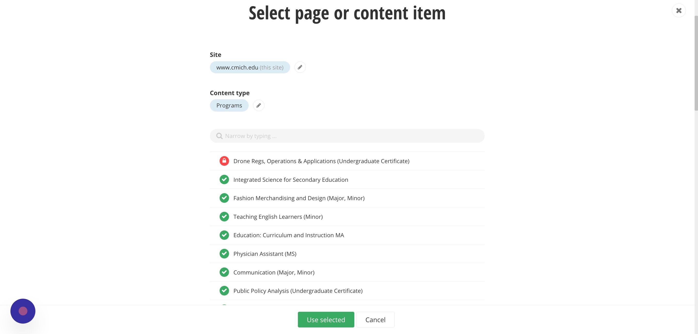 Screenshot of: Find the program you want to link to and select it.