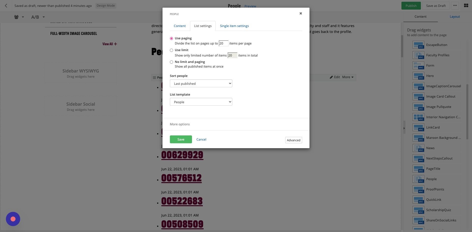 Screenshot of: You can set a limit on the number of people to be displayed on a page.