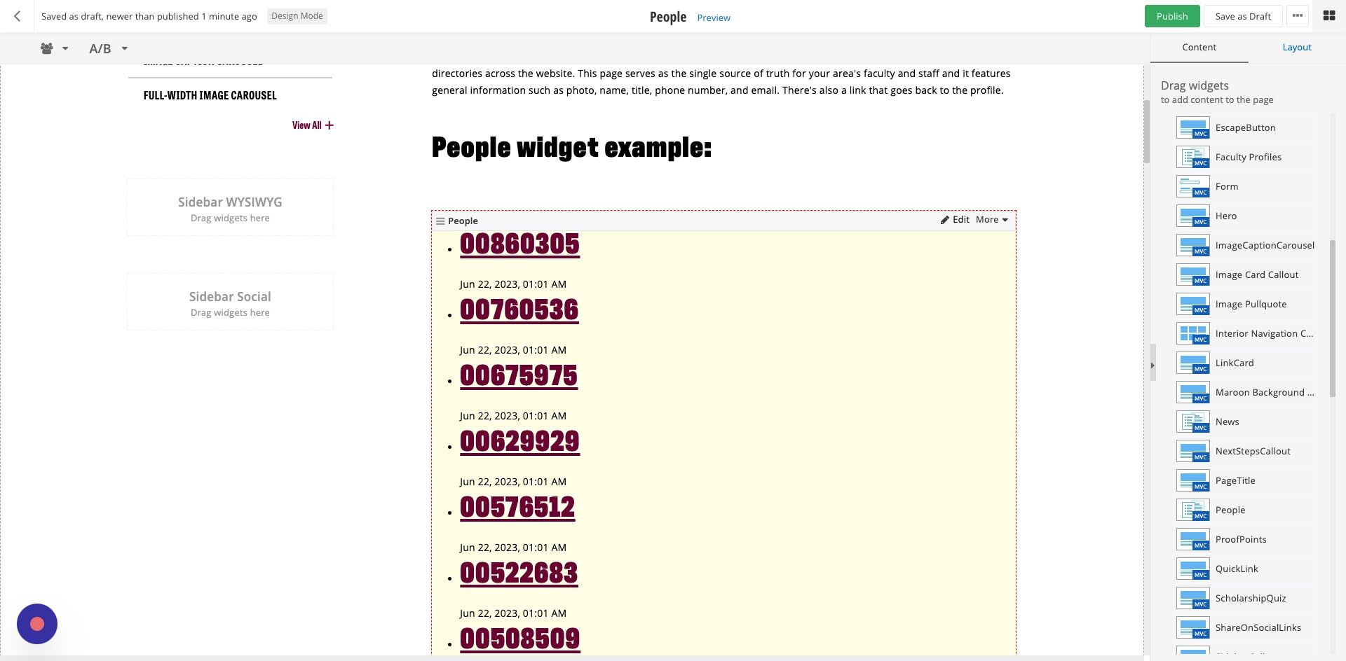 Screenshot of: After adding the widget to the page, click Edit.