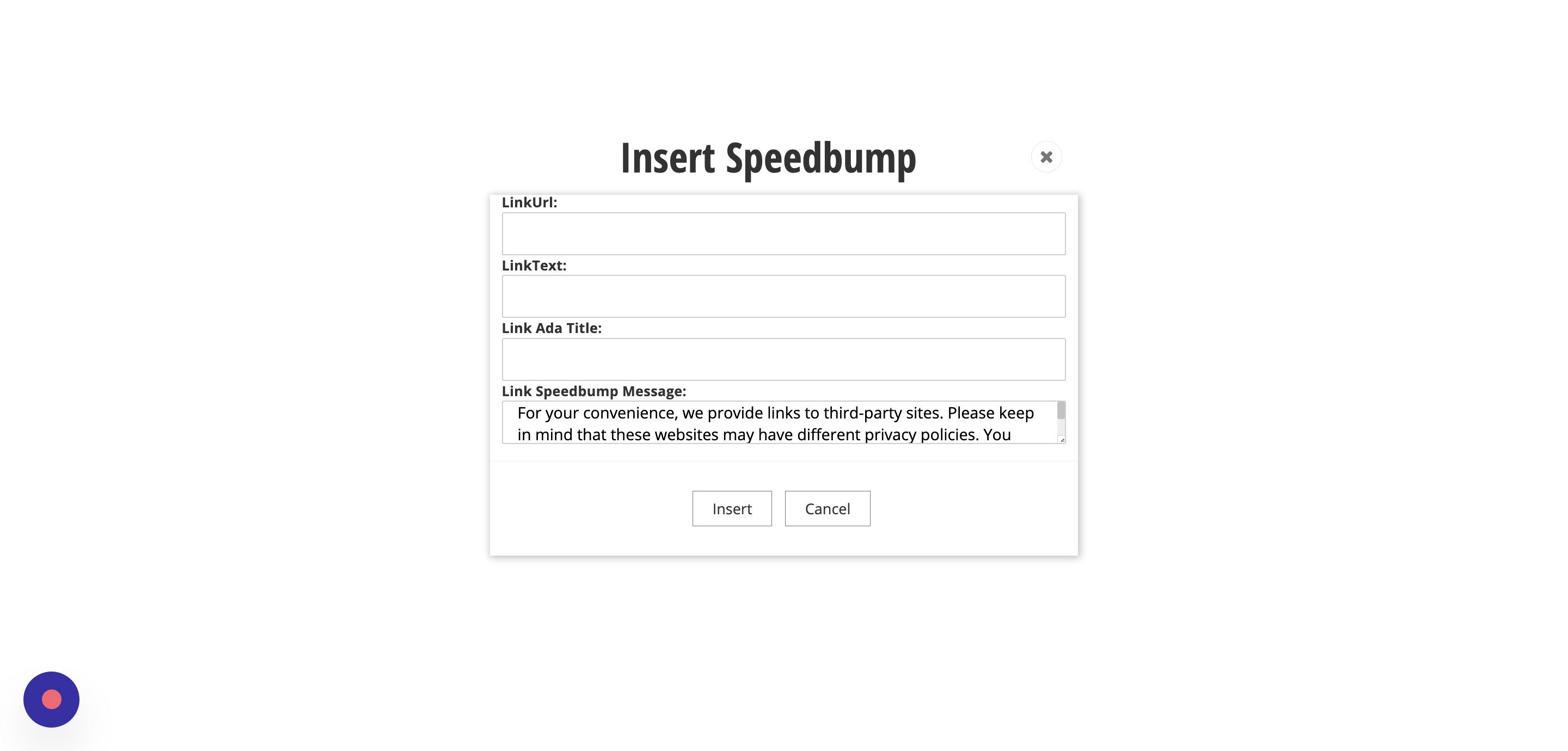 Screenshot of: Fill in the LinkURL field.