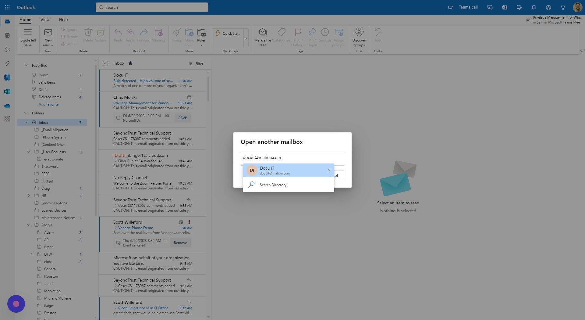 Screenshot of: Click the mailbox that you want to open. 