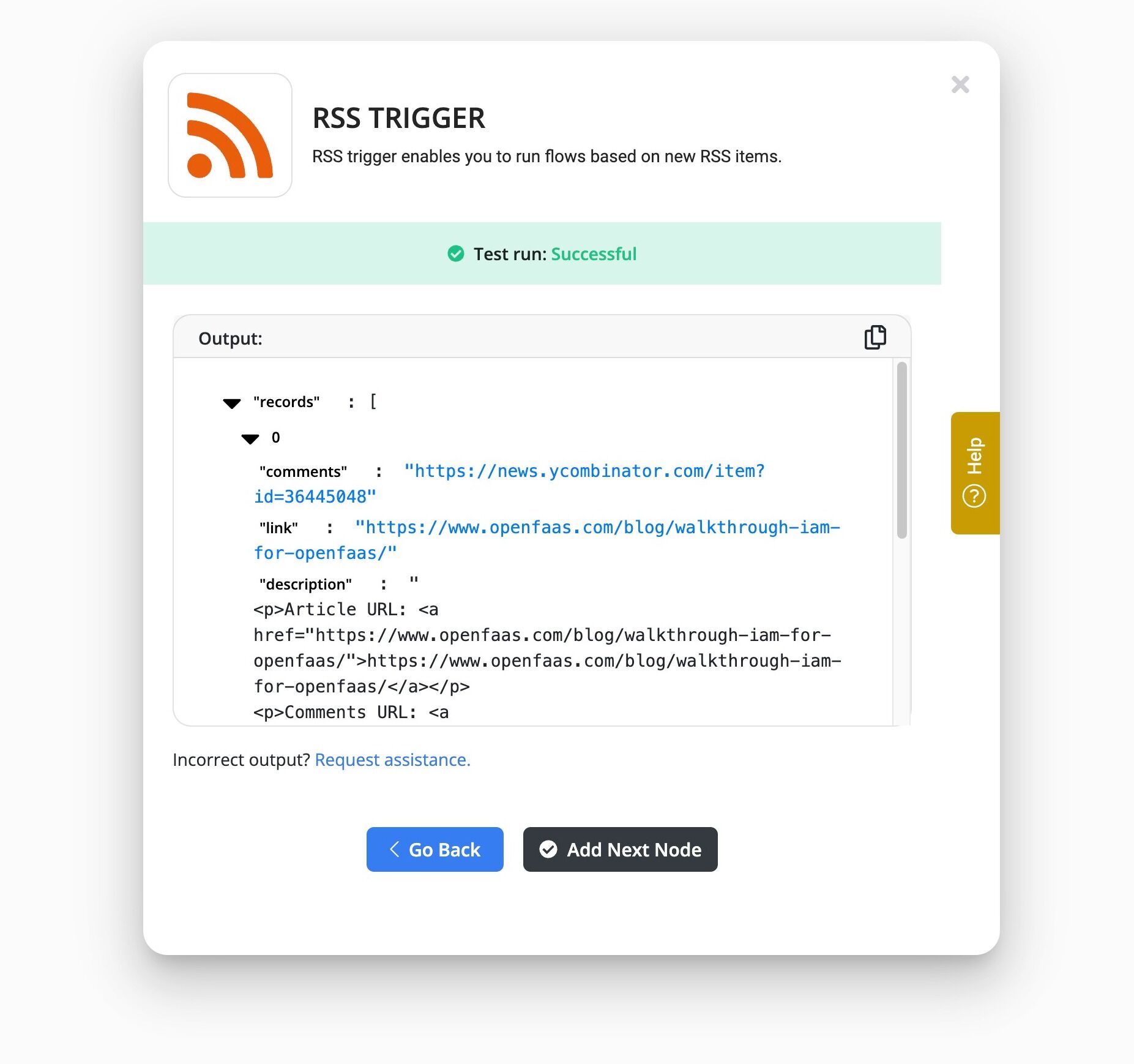 Screenshot of: Review test run output.