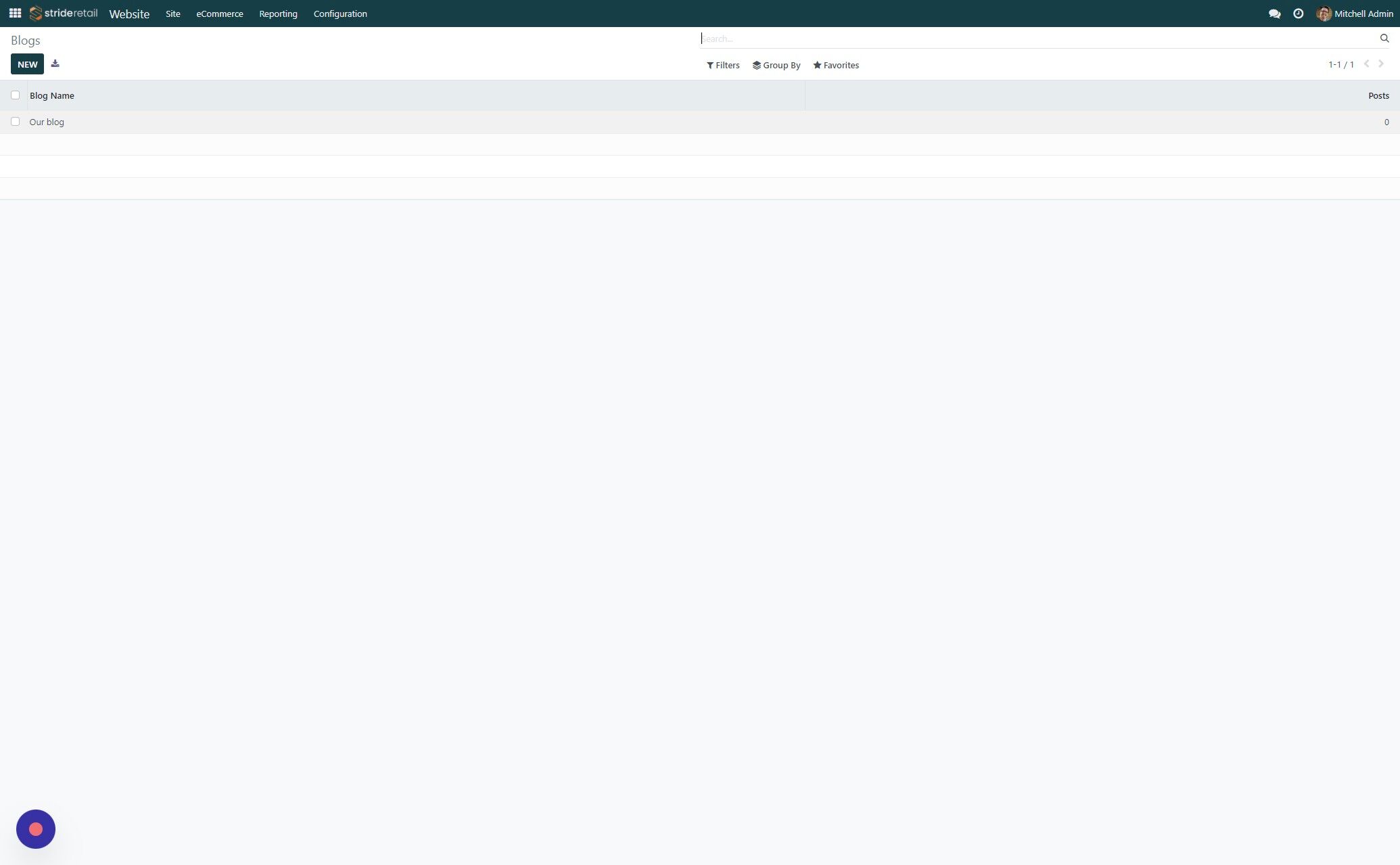 Screenshot of: All blogs default to "Our Blog"  Click on the "Our Blog" to edit the Title and Description.