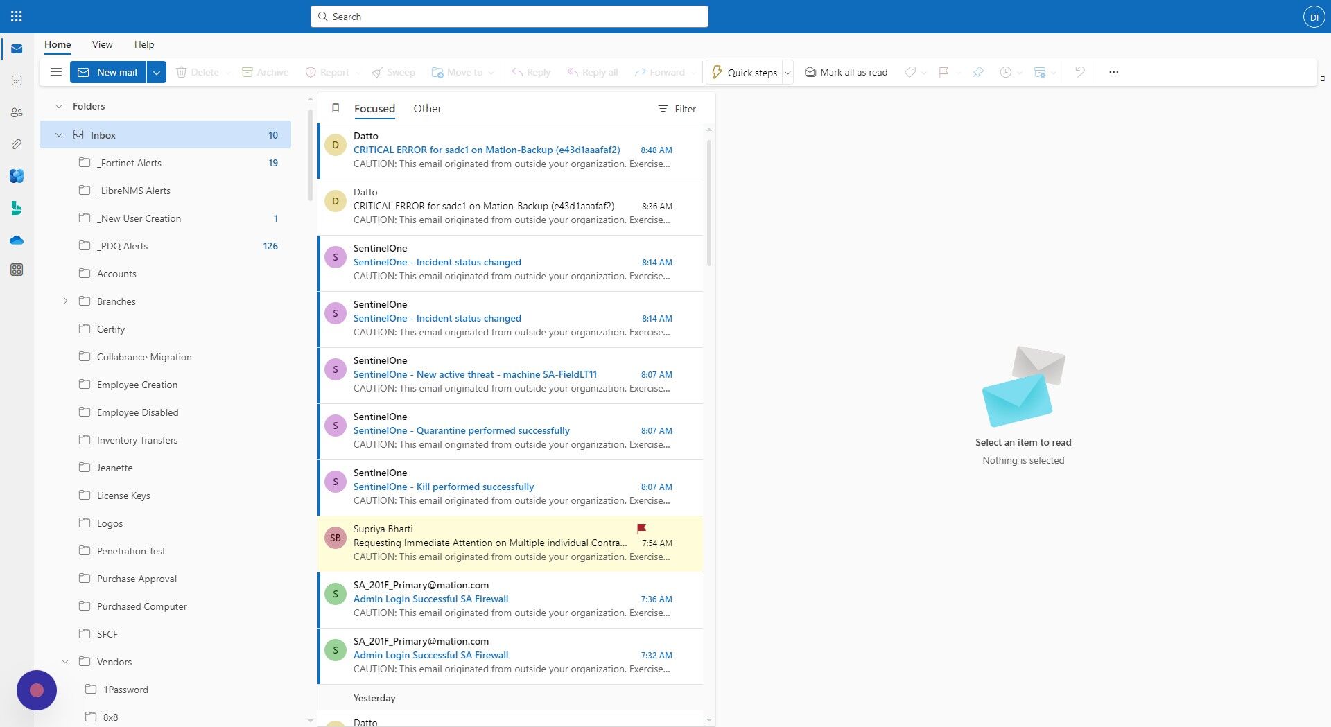 Screenshot of: You're now in the shared mailbox. 
