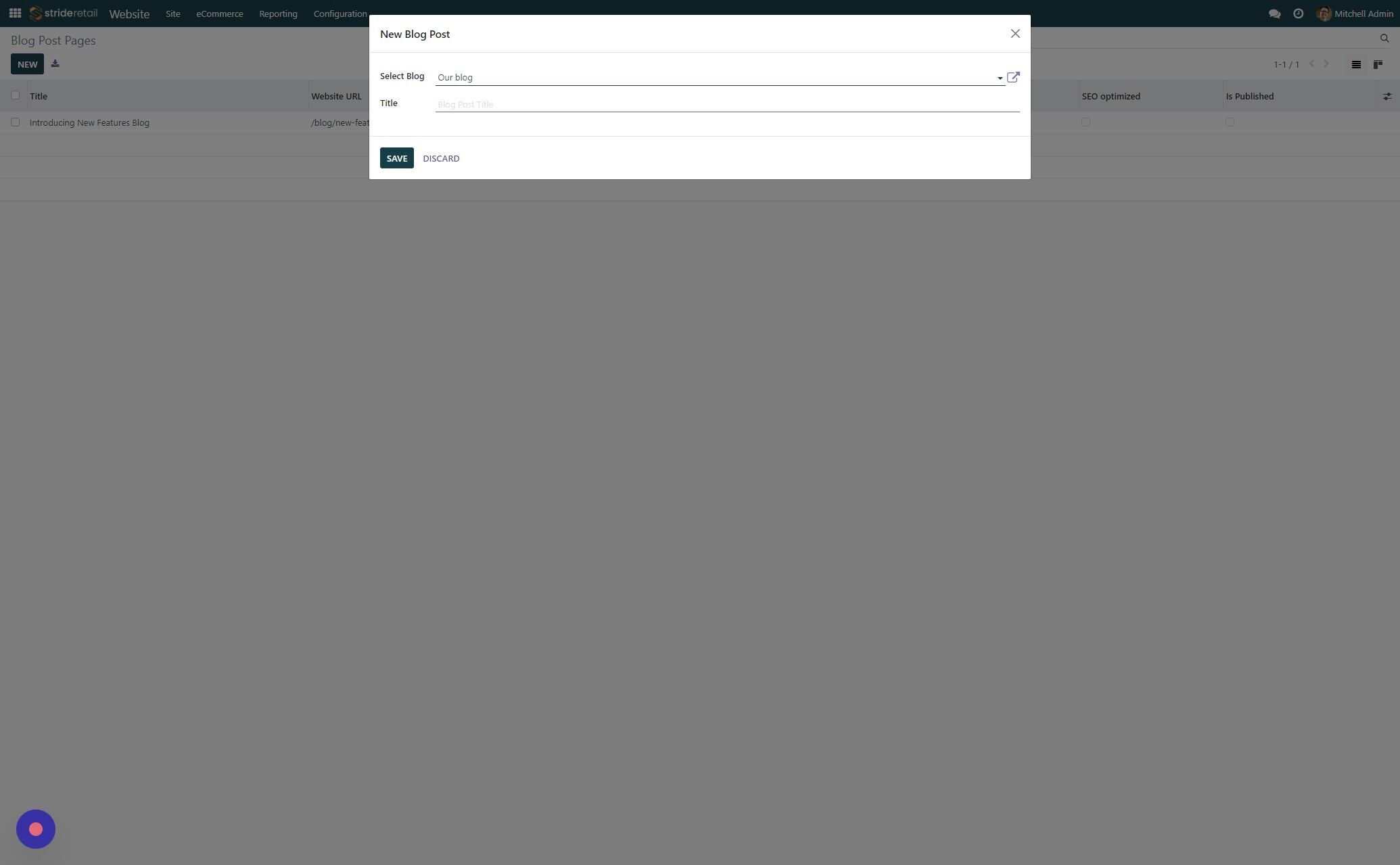 Screenshot of: Click the "Title" field to give your blog post a title.