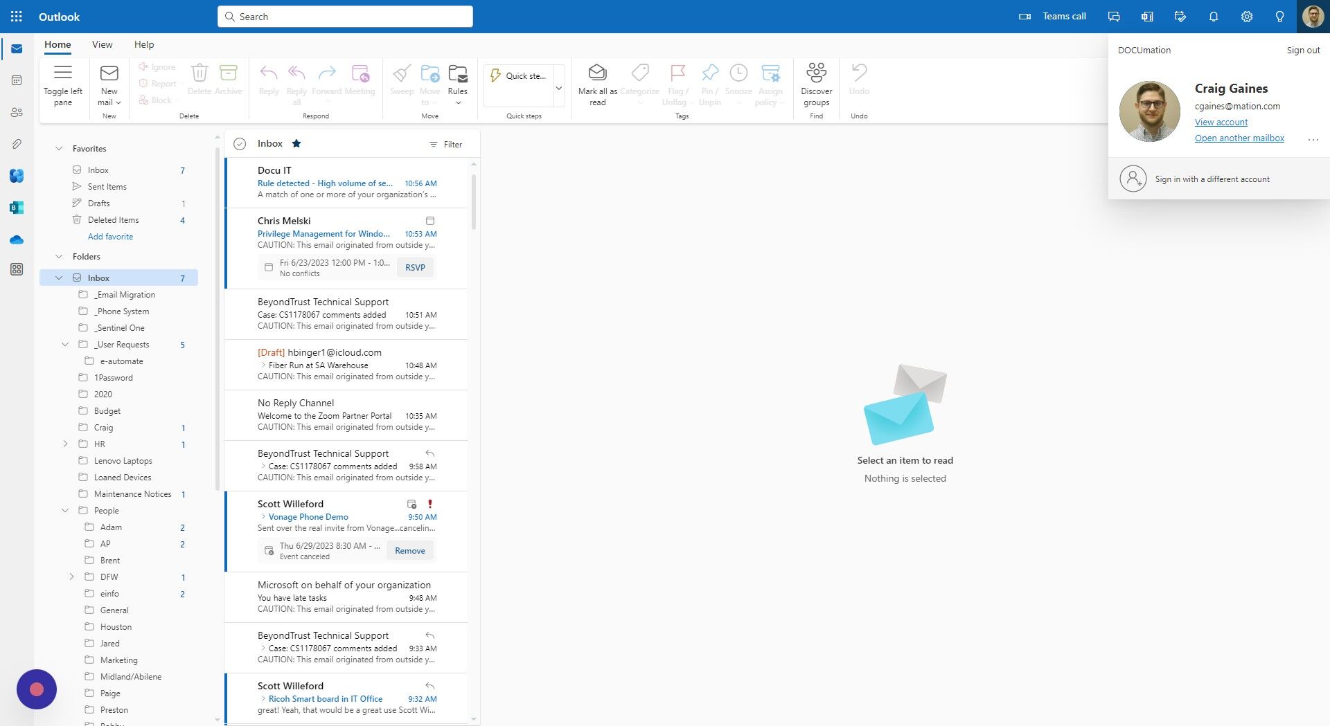 Screenshot of: Click "Open another mailbox"