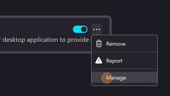 Screenshot of: Click "More Options" settings icon, then click "Manage".