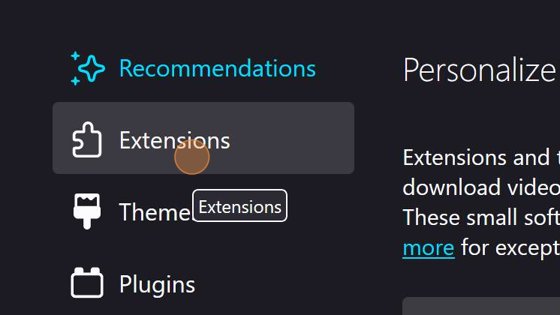 Screenshot of: Click "Extensions".