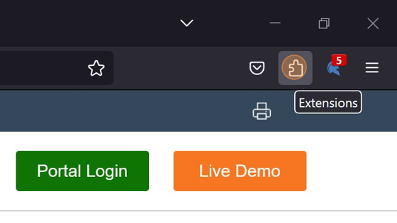 Screenshot of: Open a Firefox web browser and click the "Extensions" icon.